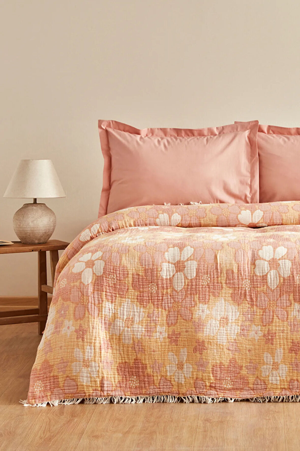 Karaca Home Nelly Müslin Çift Kişilik Pike Yatak Örtüsü Takımı Somon