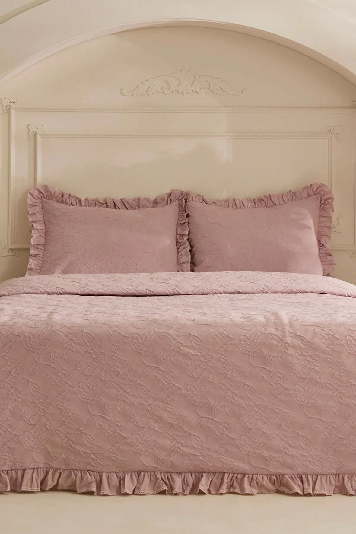 Karaca Home White Collection Tyra %100 Pamuk Çift Kişilik Yatak Örtüsü Pudra