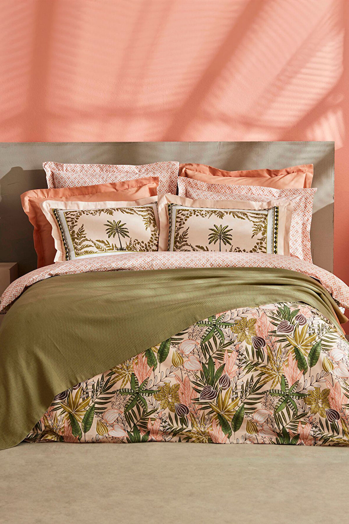 Afzelia Çift Kişilik Percale Nevresim Pike Takımı Pudra