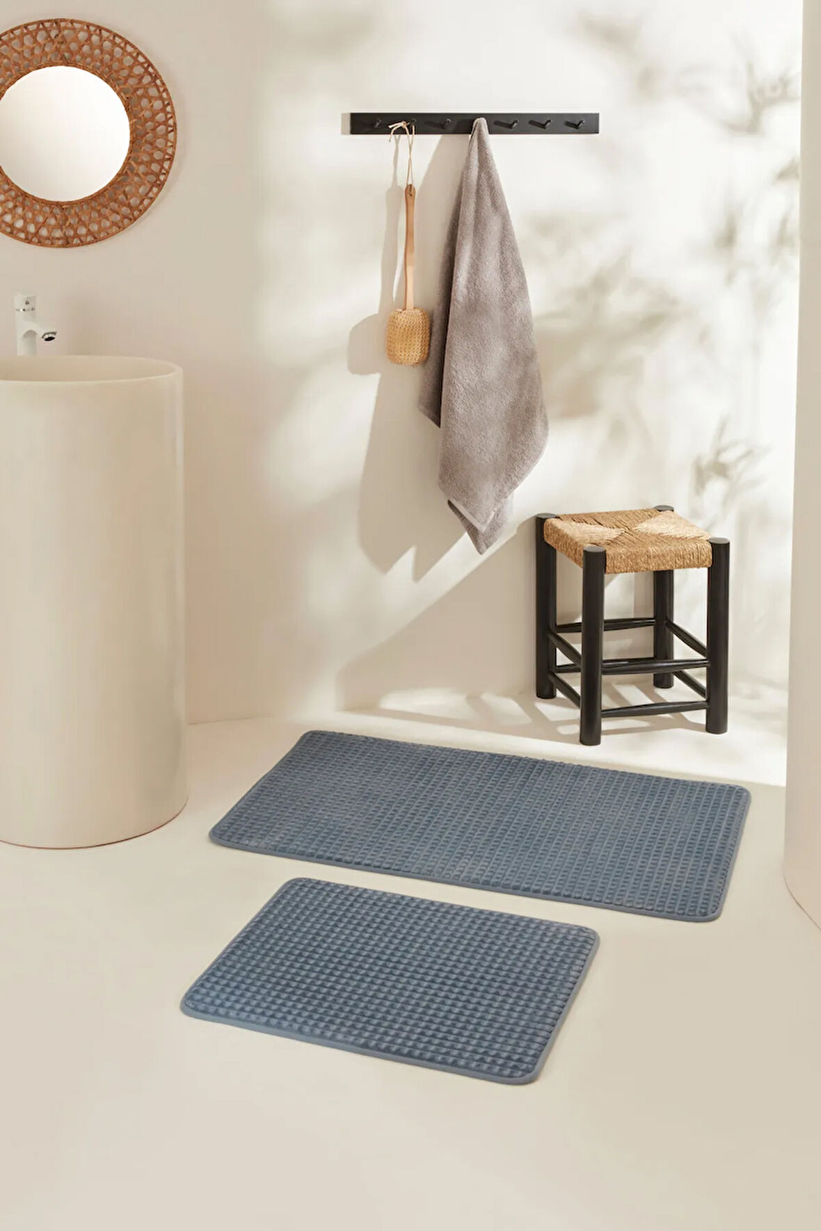 Karaca Home Ekose Embos 2'li Banyo Paspası İndigo