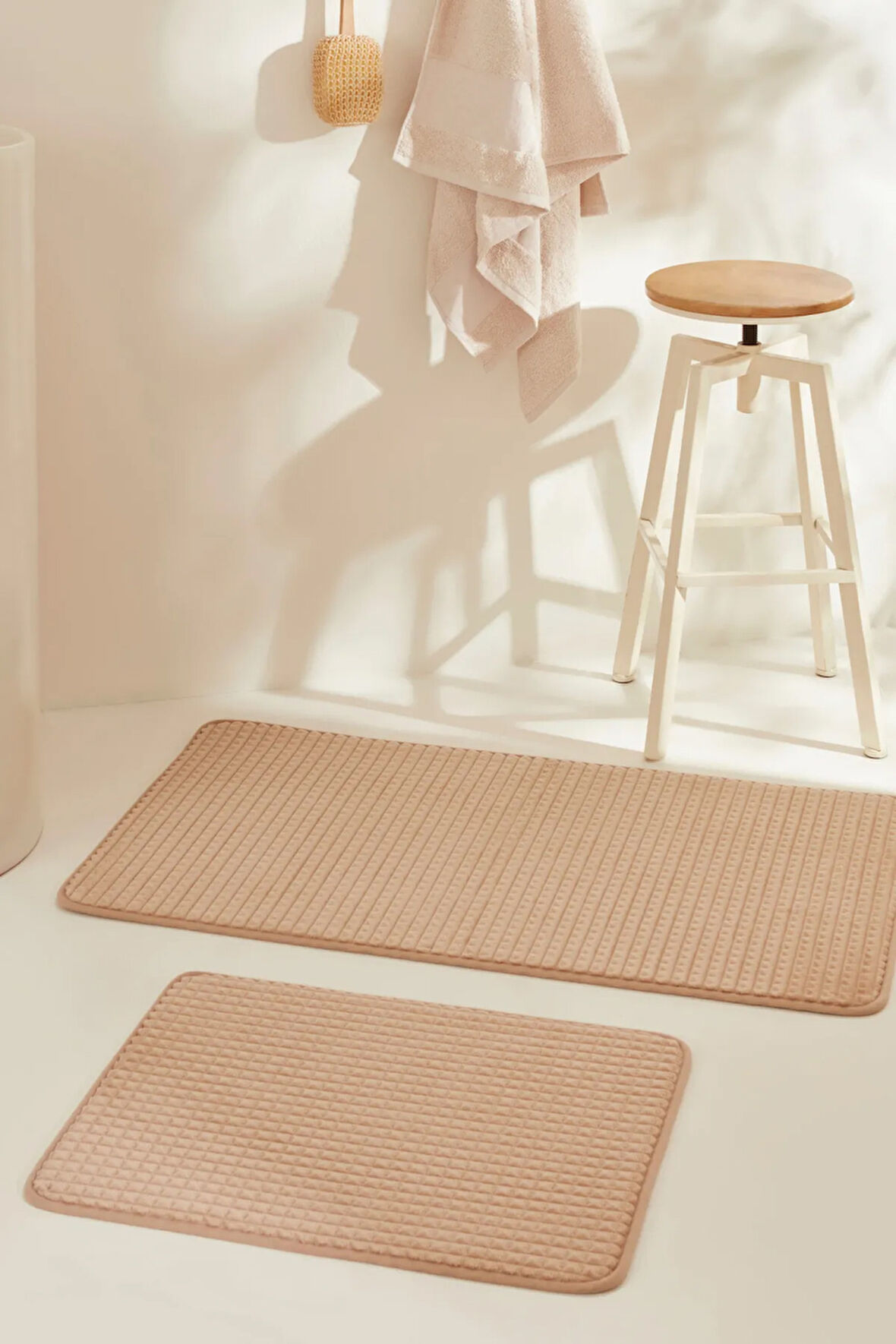 Karaca Home Ekose Embos 2'li Banyo Paspası Kahverengi