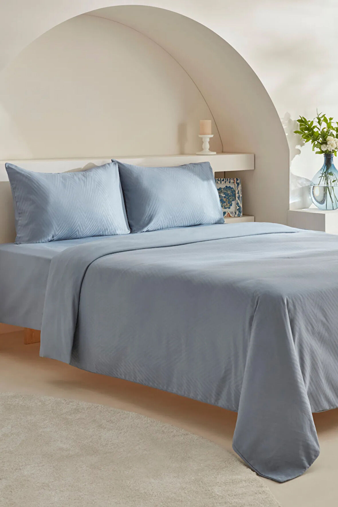 Karaca Home Charm Sion %100 Pamuk Jakarlı Saten Çift Kişilik Nevresim Takımı Mavi