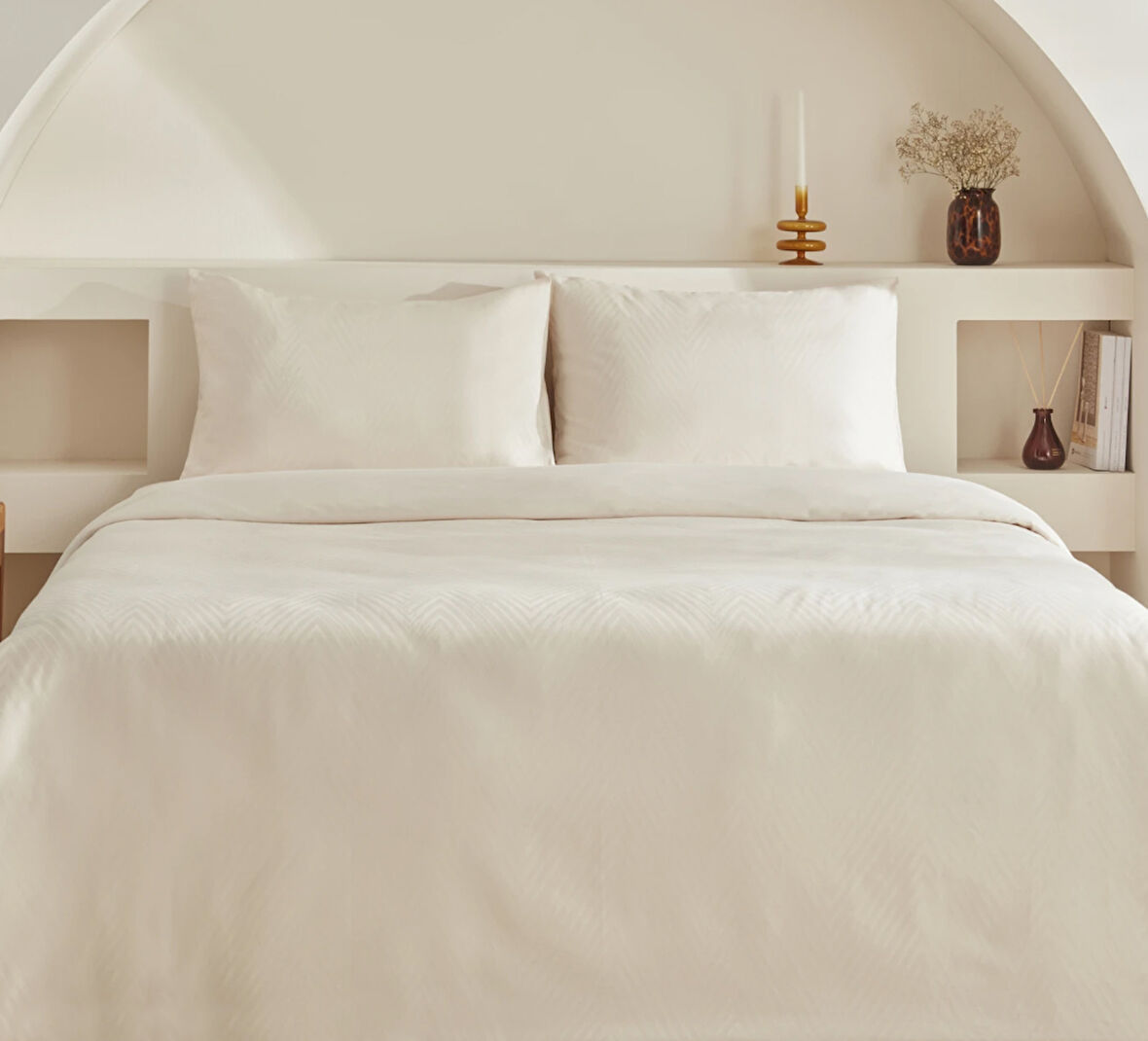 Karaca Home Sion %100 Pamuk Jakarlı Saten King Size Nevresim Takımı Ekru