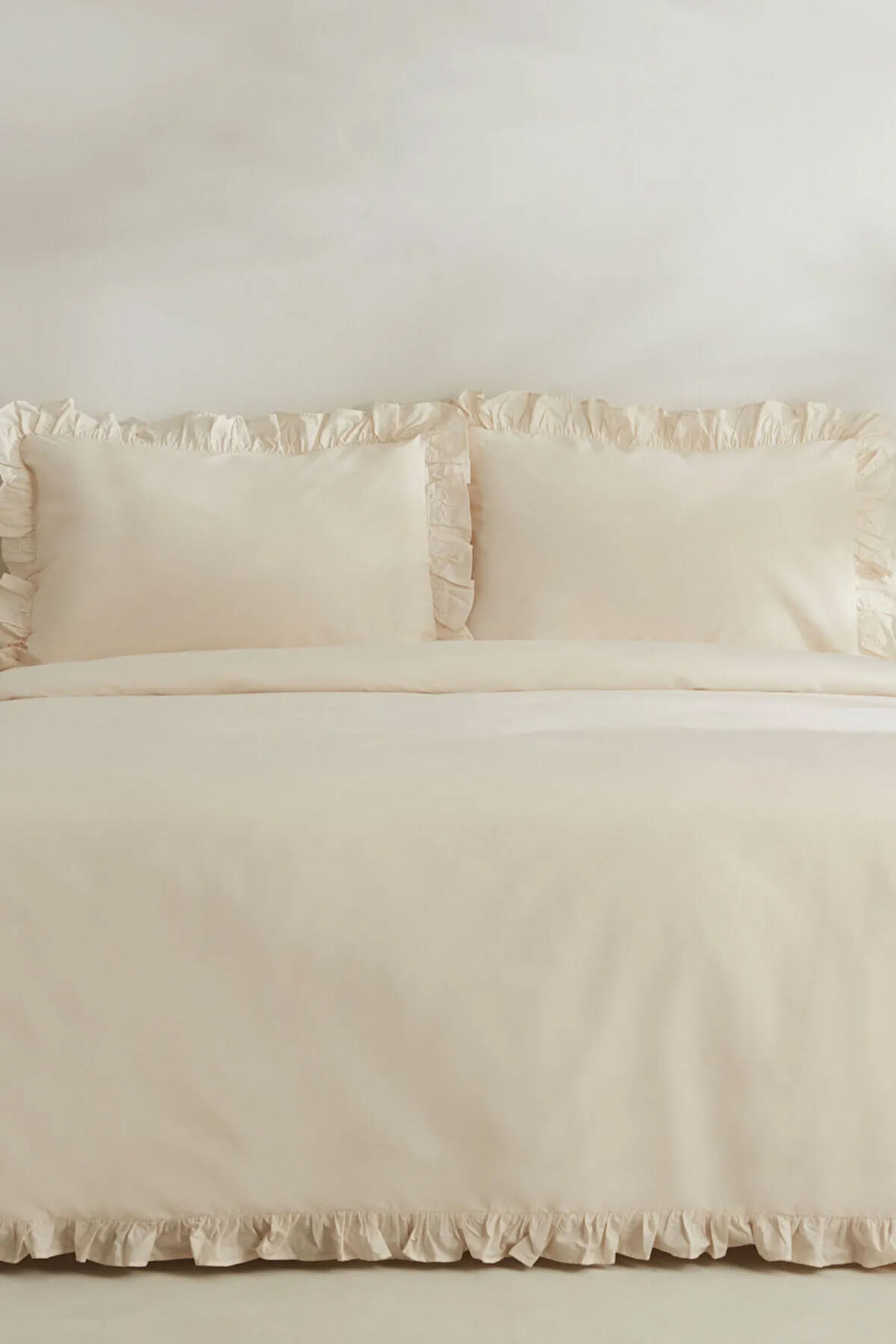 Karaca Home Pure Ruffle %100 Pamuk Tek Kişilik Nevresim Takımı Açık Bej