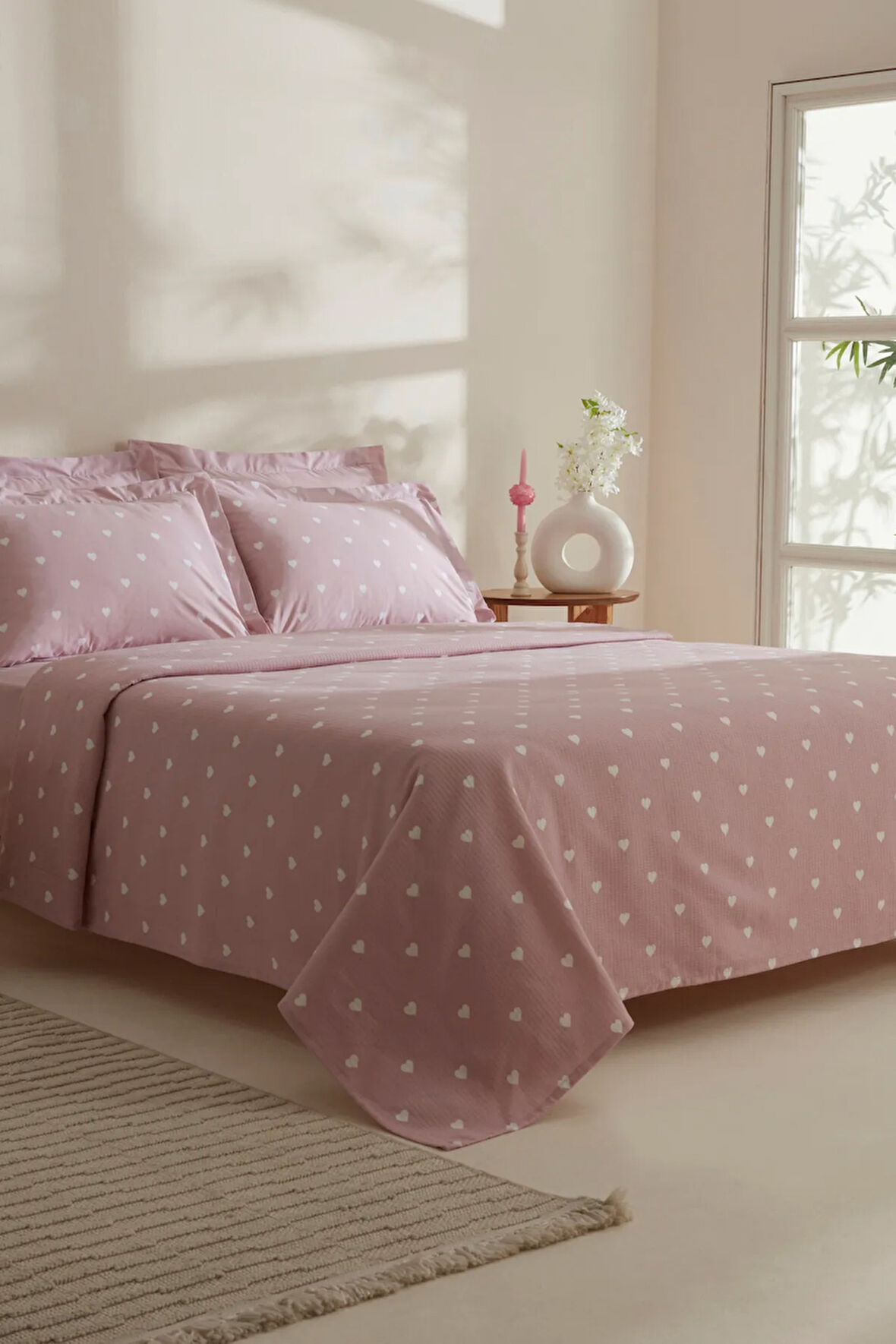 Karaca Home Amour %100 Pamuk Çift Kişilik Pike Takımı Pembe