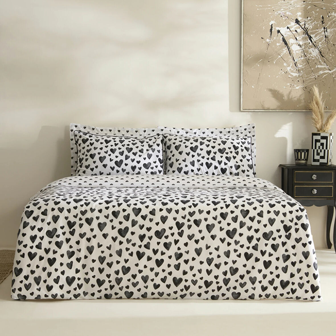 Karaca Home Amour Bliss %100 Pamuk Çift Kişilik Nevresim Takımı Siyah