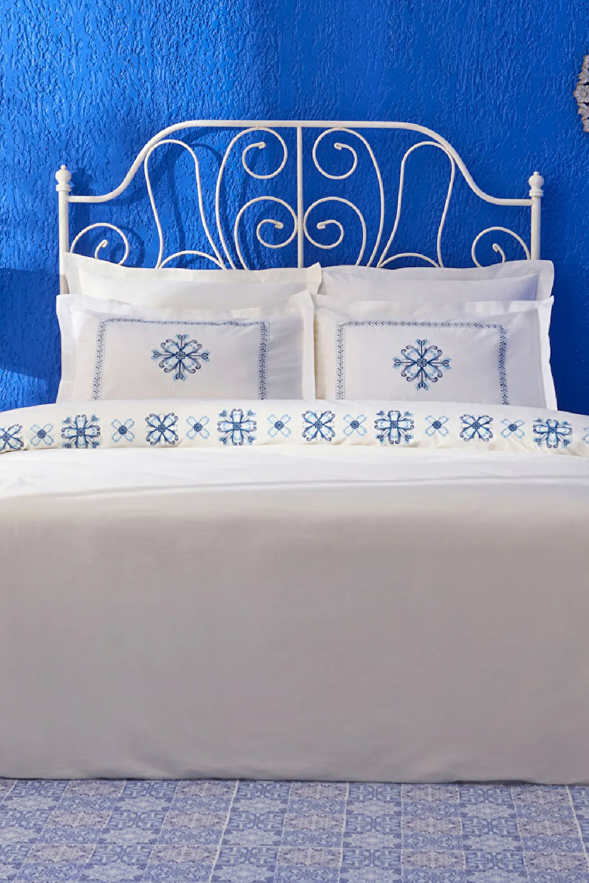 Karaca Home Clarissa Nakışlı %100 Pamuk Çift Kişilik Nevresim Takımı Beyaz