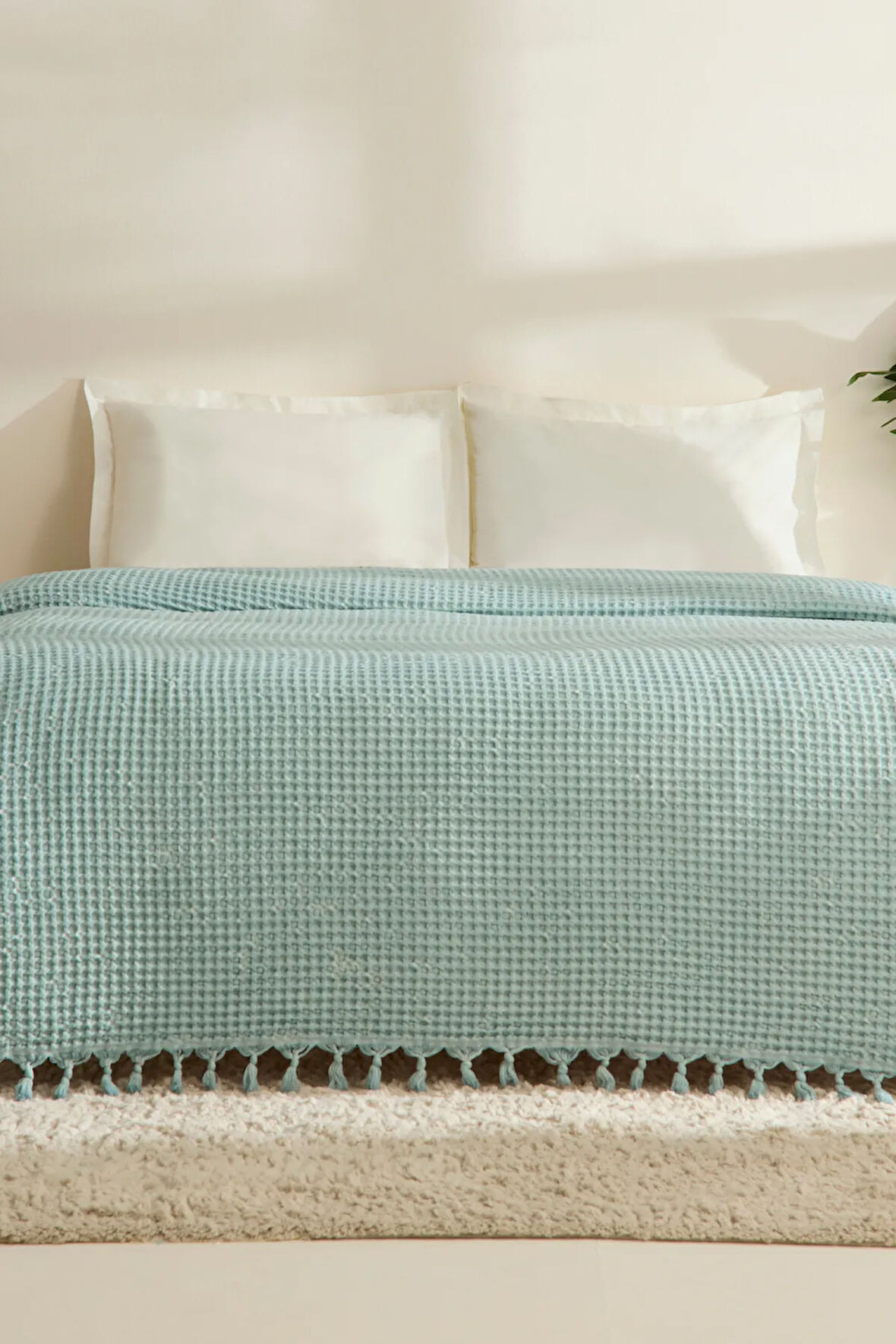 Karaca Home Mady %100 Cotton Waffle Çift Kişilik Tek Pike Mavi