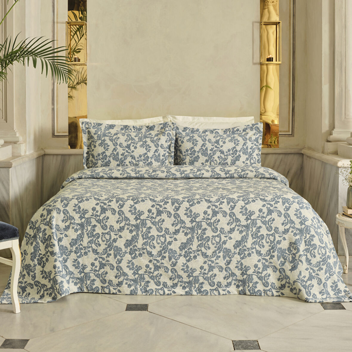 Karaca Home Alina Çift Kişilik Yatak Örtüsü Takımı Mavi 