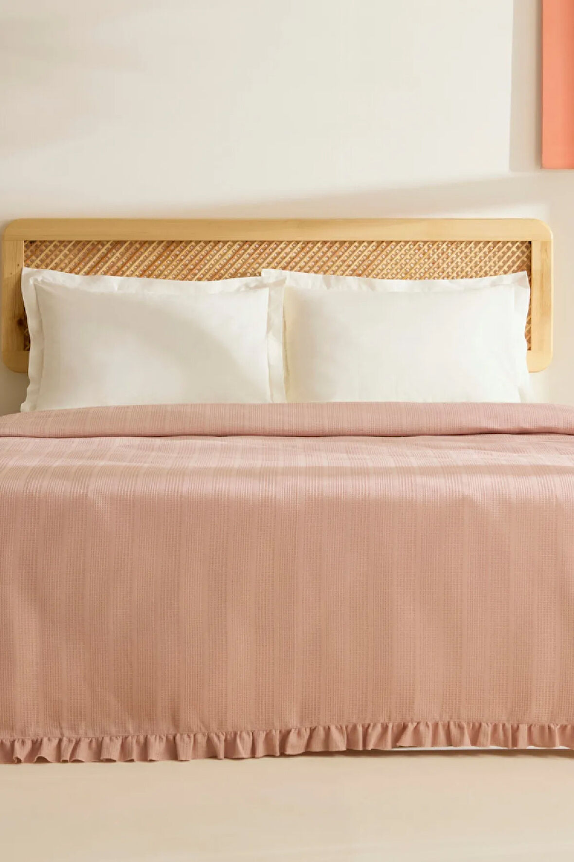 Karaca Home Maye %100 Pamuk Fırfırlı Çift kişilik Tek Pike Somon