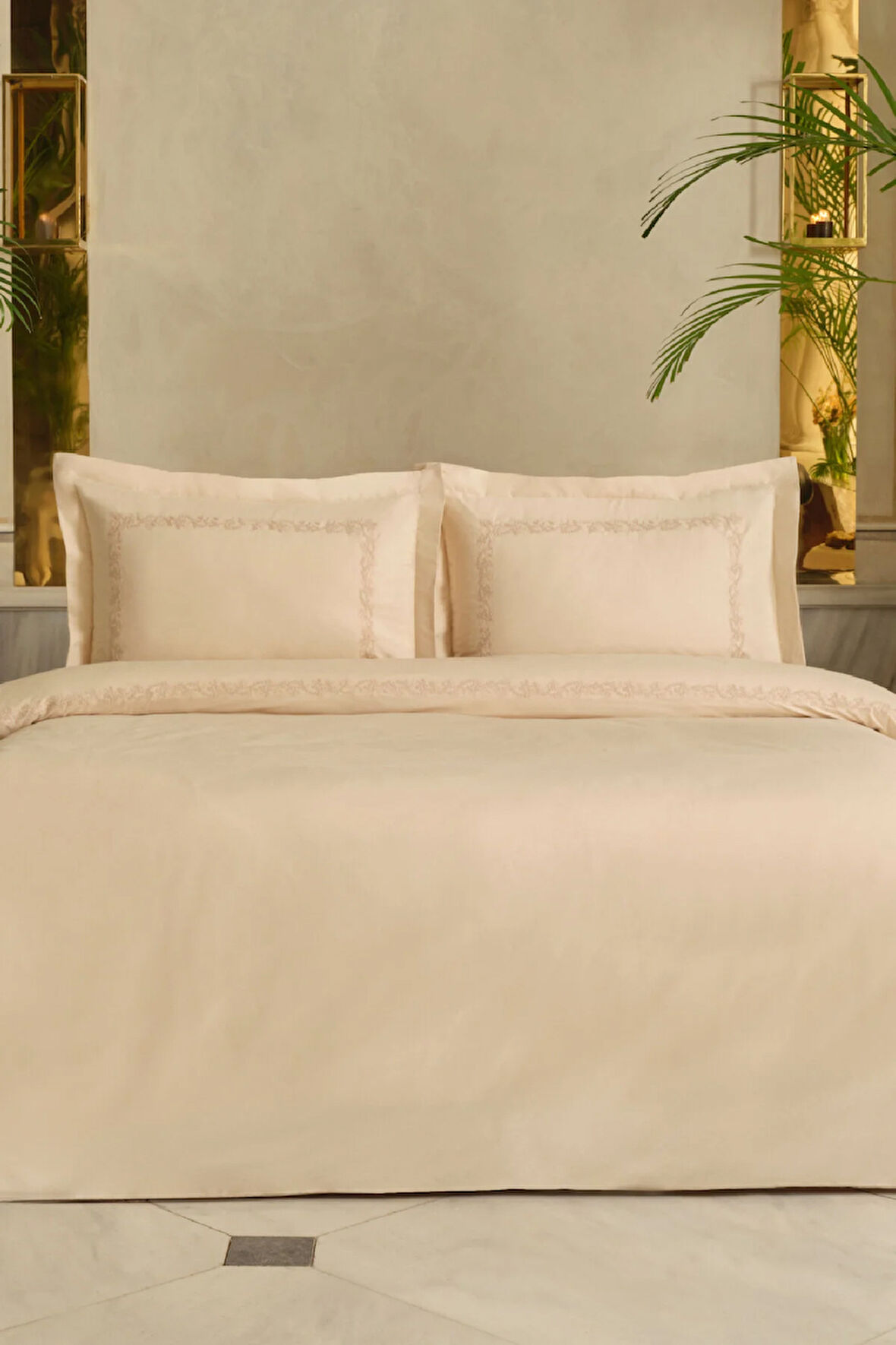 Karaca Home Cortez Nakışlı %100 Pamuk Çift Kişilik Nevresim Takımı Bej