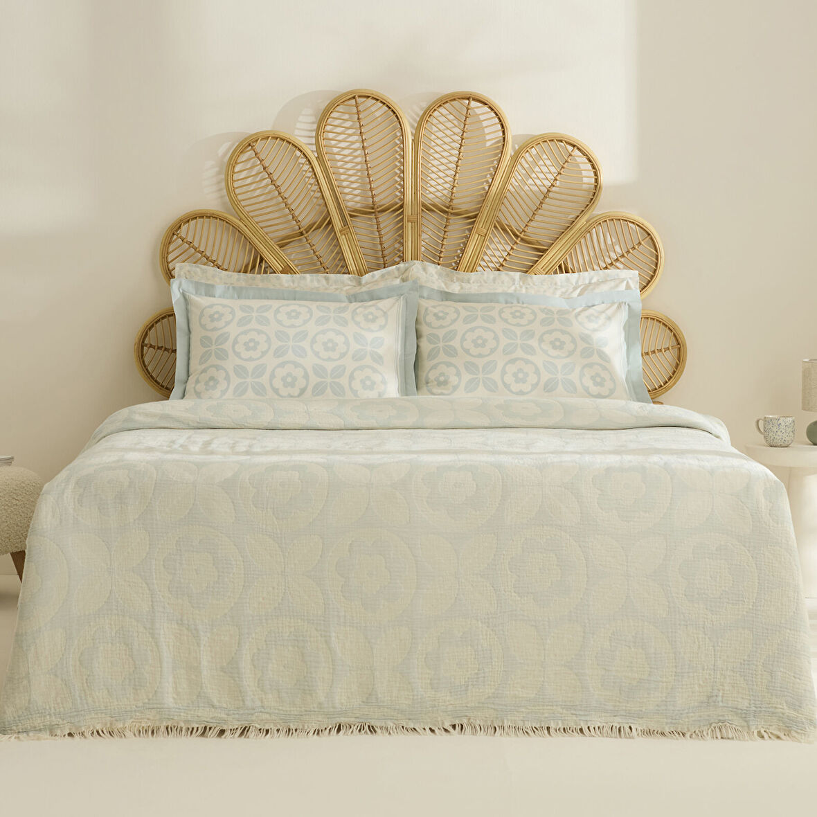 Karaca Home Shayla Mavi Baskılı Müslin Çift Kişilik Pike Takımı