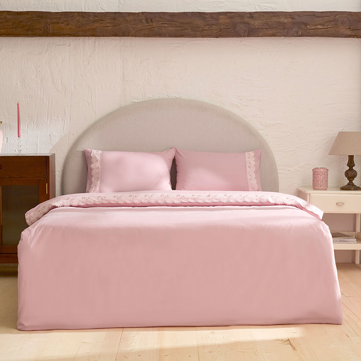 Karaca Home Delvyn %100 Pamuk Çift Kişilik Nevresim Takımı Pudra