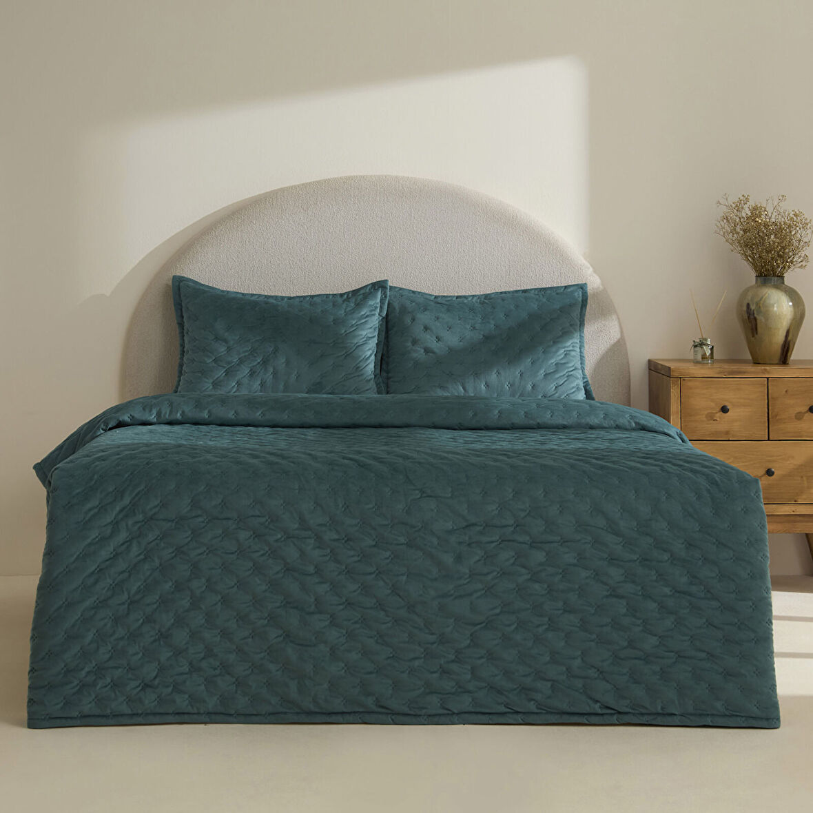 Karaca Home Granel Çift Kişilik Kadife Yatak Örtüsü Petrol