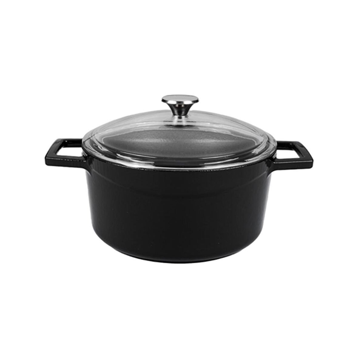 Lava Döküm Yuvarlak Tencere Cam kapaklı. Glaze Çap(Ø)28cm.  - Siyah