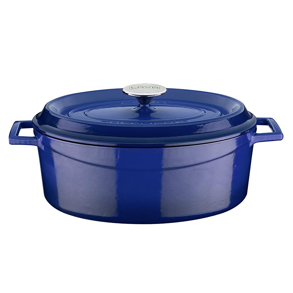 Lava Döküm Oval Tencere Trendy Kapak Ölçü 23x29cm.  - Mavi