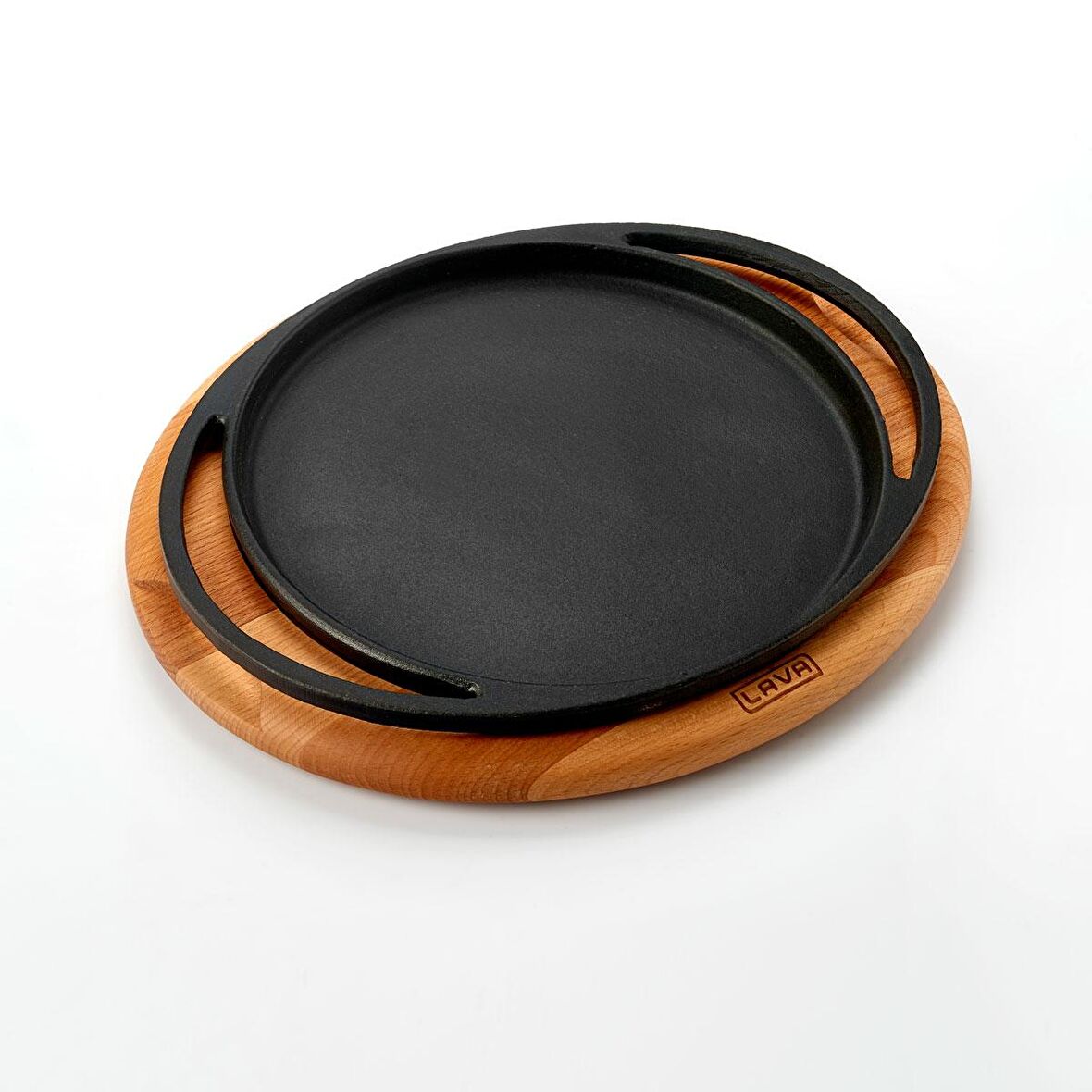 Lava Döküm Pizza / Krep / Pankek Tavası, Yuvarlak ve Ahşap Altlıklı. Çap(Ø)20cm.