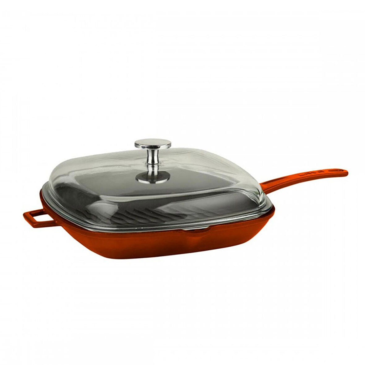 Lava Döküm Kare Izgara Tava Cam Kapaklı Döküm Demir Yekpare Saplı Ölçü 28x28cm.