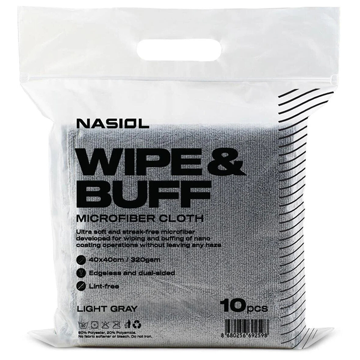 Nasiol Wipe&Buff Mikrofiber Bez 10 Adet Açık Gri