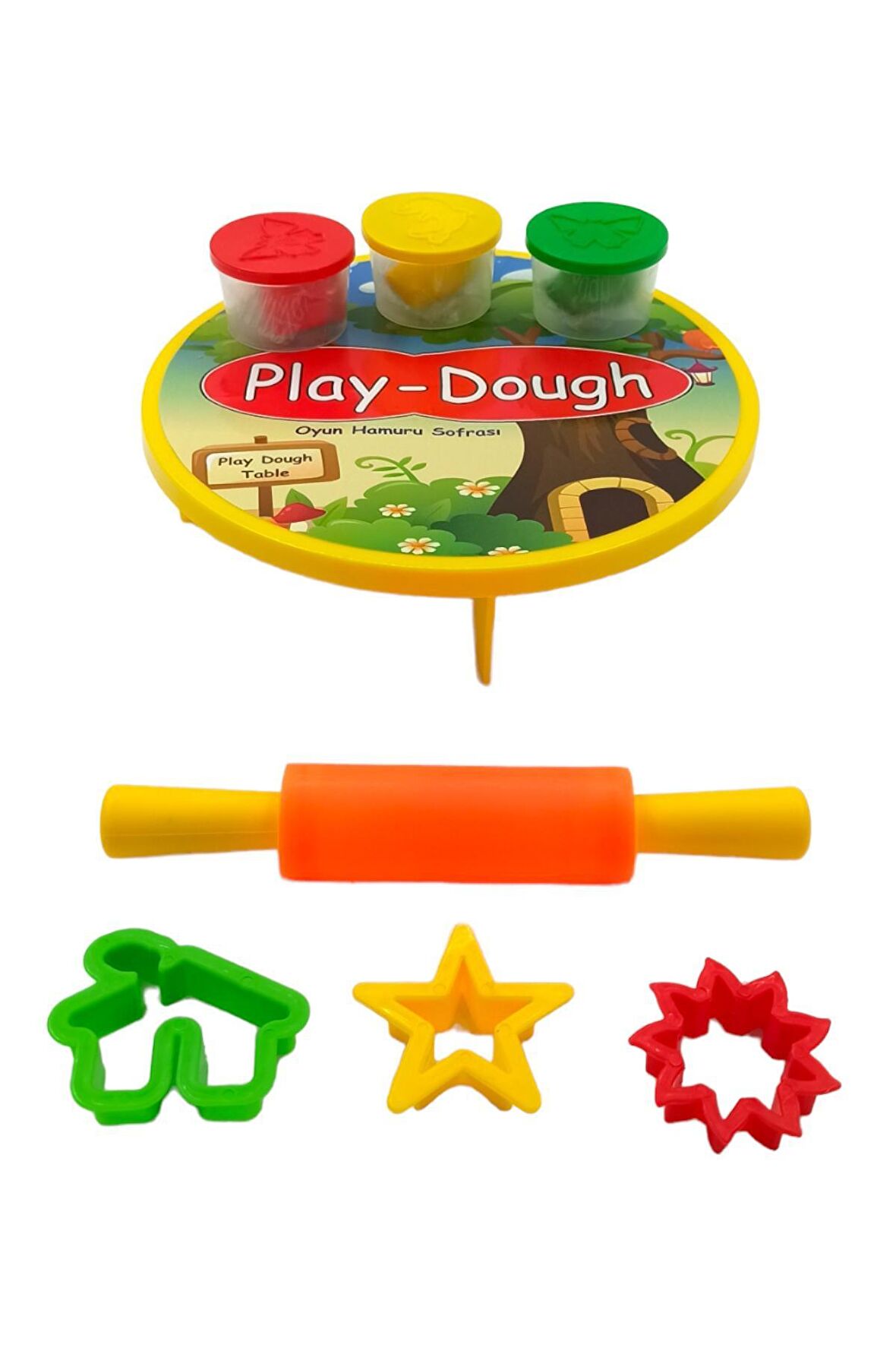 Play Dough Oyun Hamuru Seti Sofralı Merdaneli 3 Renk Hamurlu Kalıplı Oyun Hamuru Seti