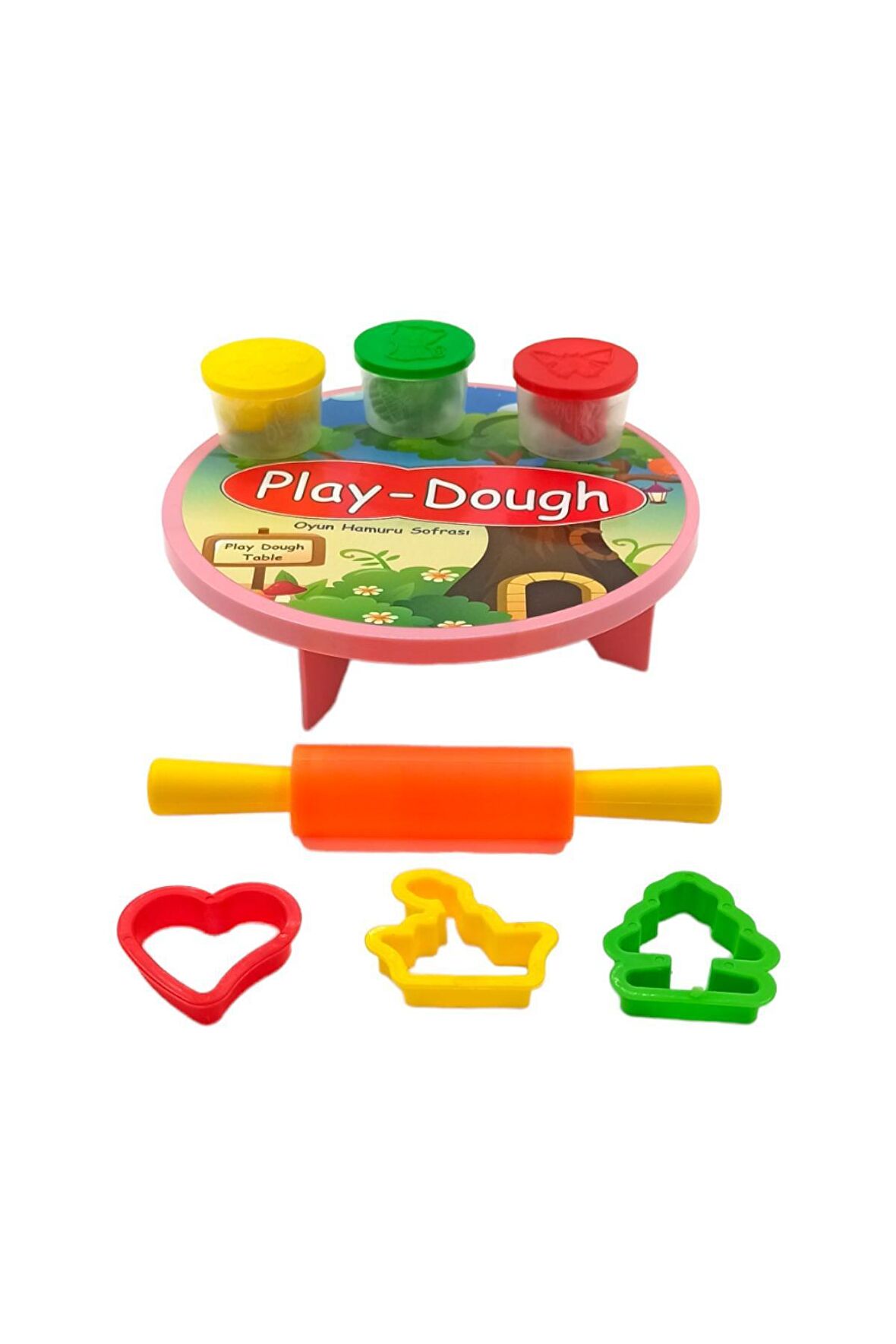 Play Dough Oyun Hamuru Seti Sofralı Merdaneli 3 Renk Hamurlu Kalıplı Oyun Hamuru Seti