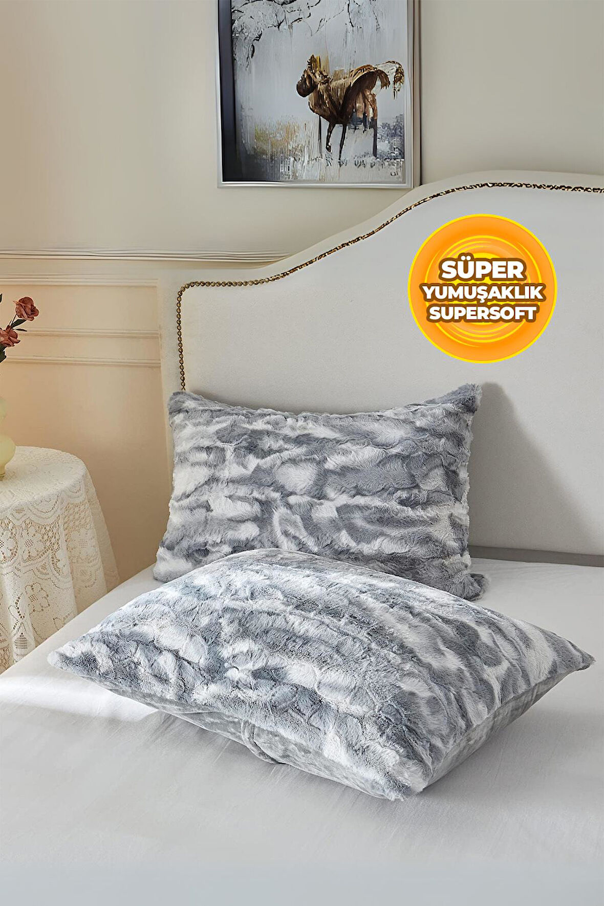 Kürklü Peluş 2'li Yastık Kılıfı 50x70 cm Yumuşak Supersoft Dekoratif Wellsoft Mia
