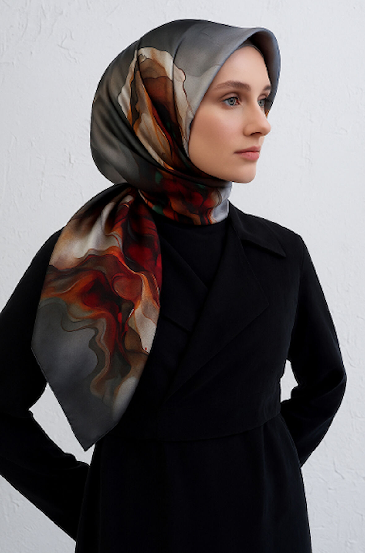 Vissona Tivil İpek Eşarp 51620 - 8 - 0039 - 0014 Koyu Yeşil  Soyut Desen