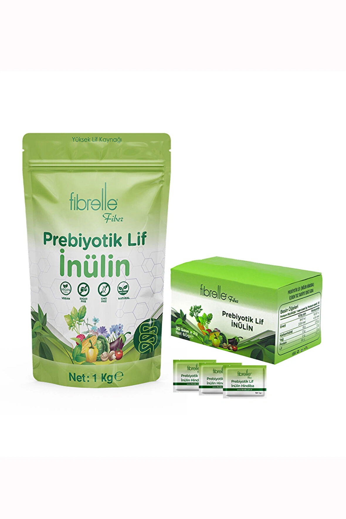 Inülin Prebiyotik Lif Hindibağ 1 Kg Ambalaj 2 gr Saşe 30'luk Kutularda