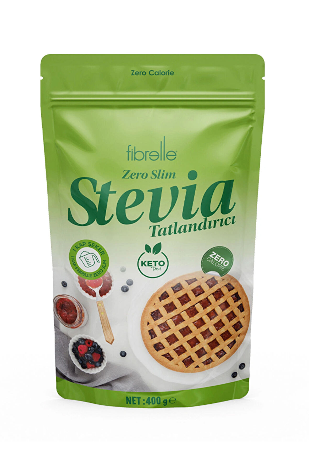 Fibrelle Zero Slim Stevia lı Tatlandırıcı 400 gr Keto /Ketojenik / Vegan diyete uygundur.
