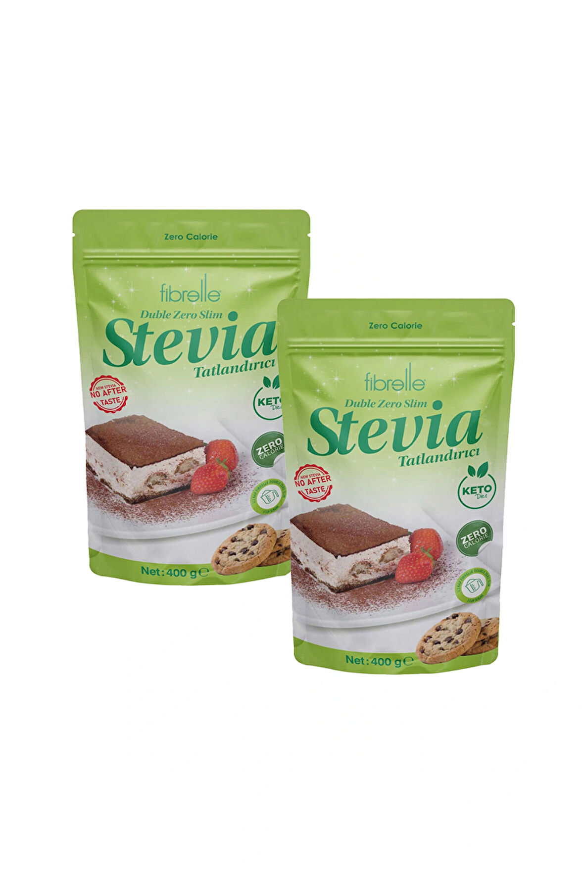 Fibrelle Double Zero Slim Stevia lı tatlandırıcı 400 g, 2 paket Ketojenik / Vegan diyete uygundur.