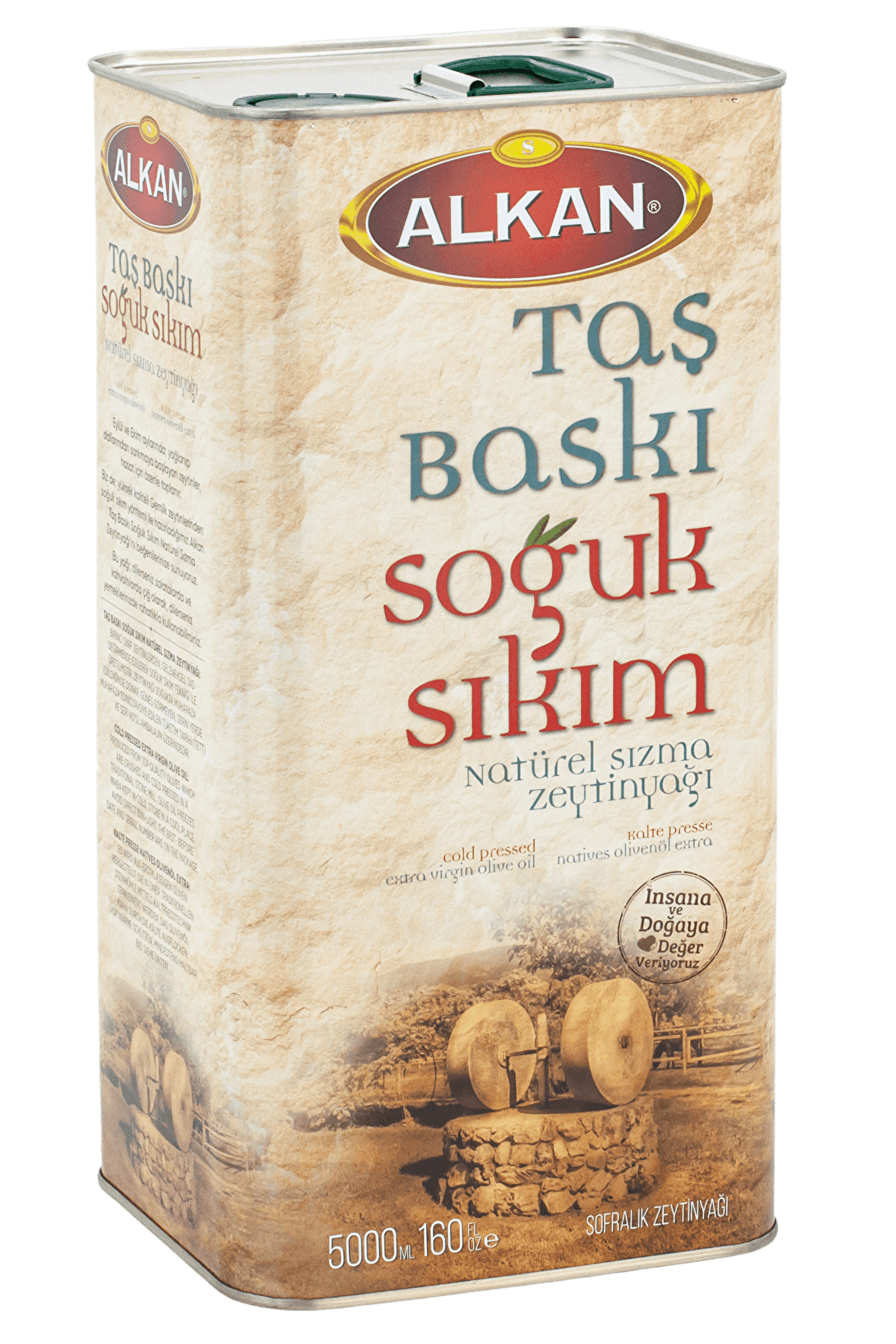 Alkan Zeytin Taş Baskı Soğuk Sıkım Zeytinyağı 5 lt Teneke 