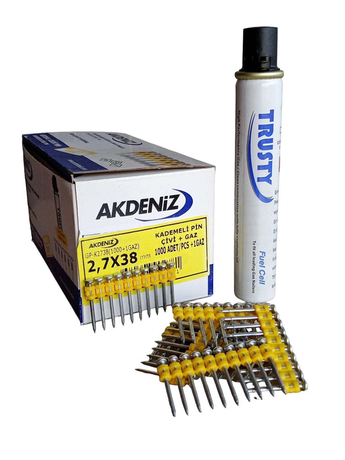 Akdeniz 2.7x38 mm Metal - Beton Pin Kademeli Tabanca Çivisi+1 Gaz