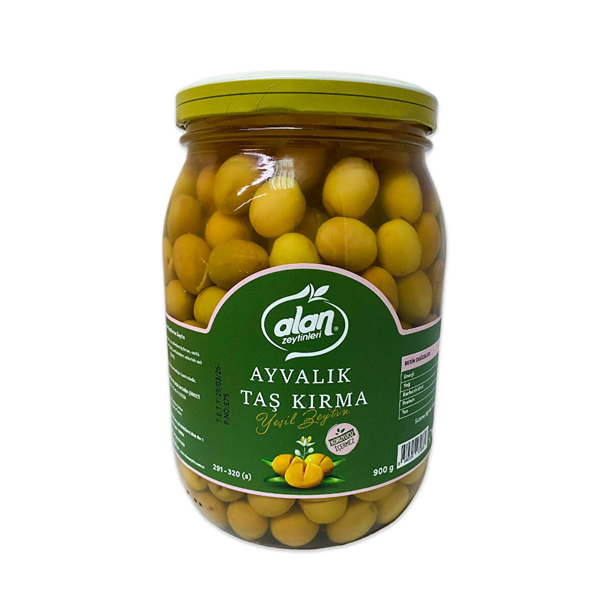 Alan Ayvalık Taş Kırma Yeşil Zeytin  (291-320) 900 g e