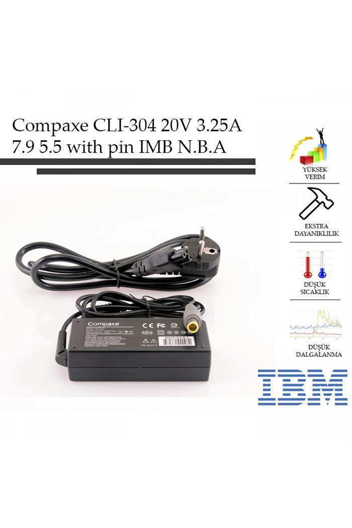 Compaxe CLI-304 Ibm- 20v-3.25a 7.9-5.5-With Pin Notebook Adaptör