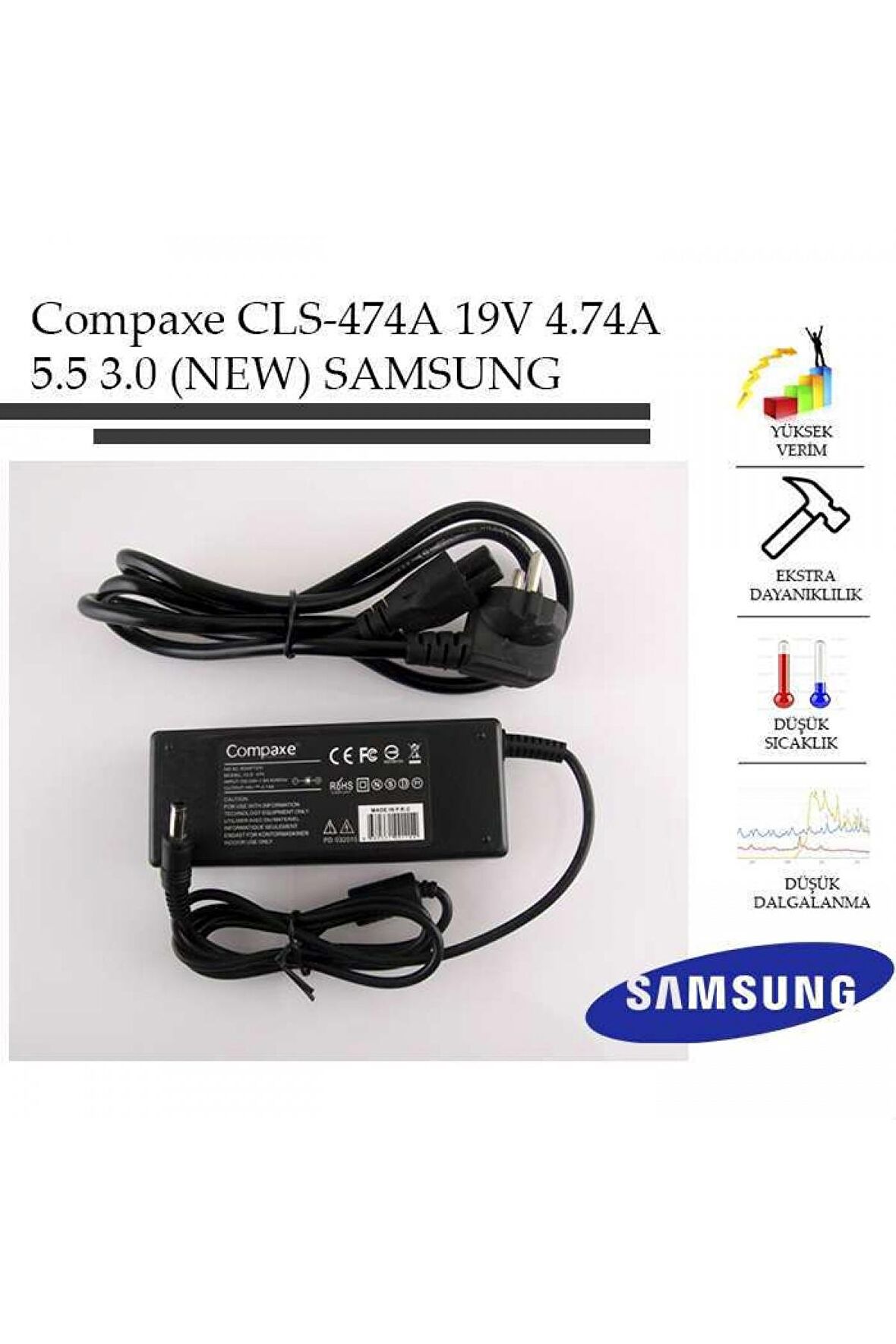 Compaxe CLS-474A 19V 4.74A 5.5-3.0 Samsung Notebook adaptörü