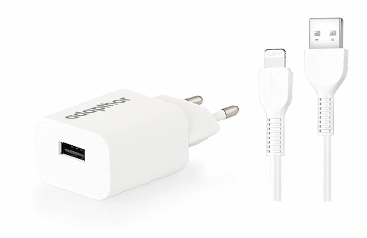 Adapthor 12W 5V 2.4A Usb 3.0 + Usb To Lıghtnıng 2.4 A Kablolu Set Beyaz 