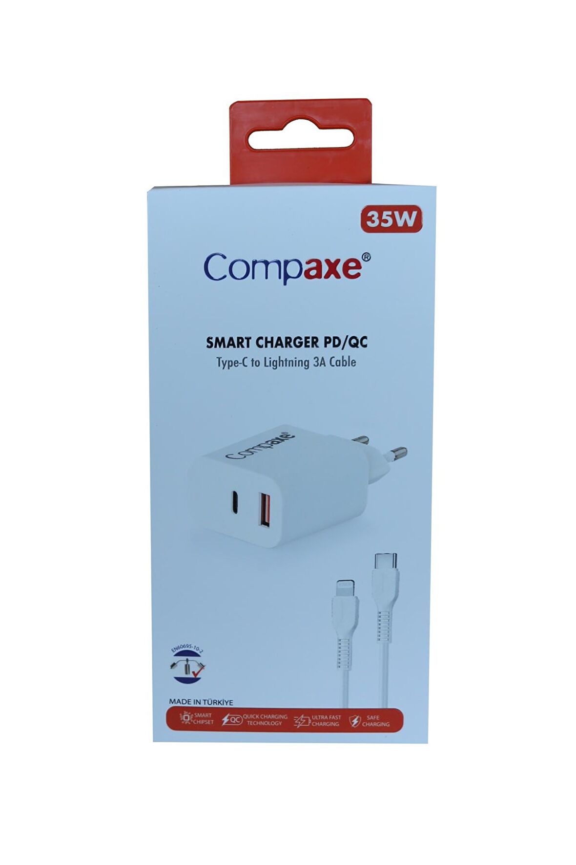 Compaxe CTA-350TI 35W 5V 3A PD-QC+ Type-C To Lightning Şarj Kablosu