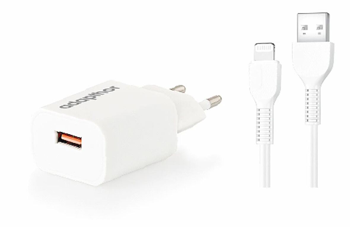 Adapthor 18W 5V 3A/ 9V 2A/ 12V 1.5A Qc +   Usb To Lıghtnıng 2.4 A Kablolu Set Beyaz