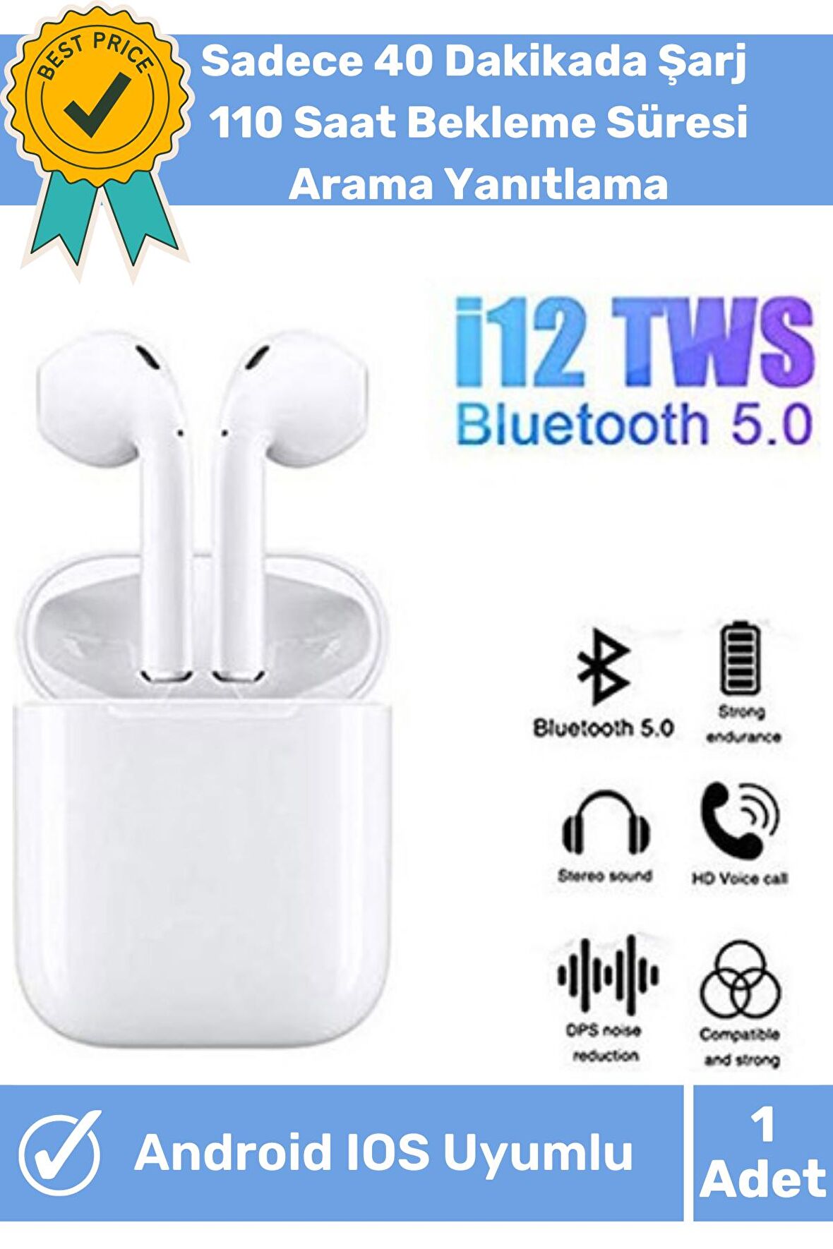 Samsung Galaxy S23 Ultra Uyumlu Bluetooth Kulaklık i12 Arama Özellikli Tws Dokunmatik Hd Ses Mikrofon