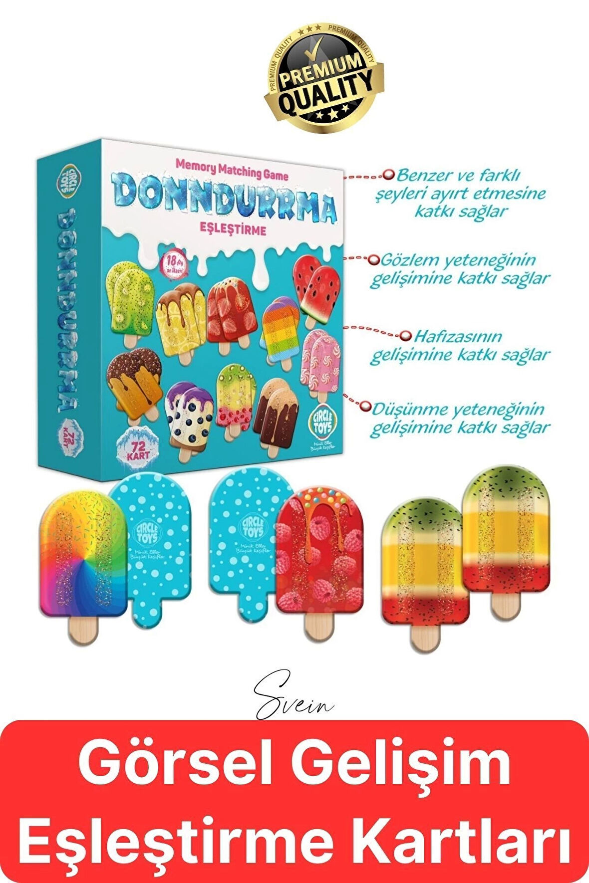 Dondurma Eşleştirme Beceri Zeka Geliştirme El Göz Algı Koordinasyon Okul Öncesi Kutulu Oyunu Puzzle