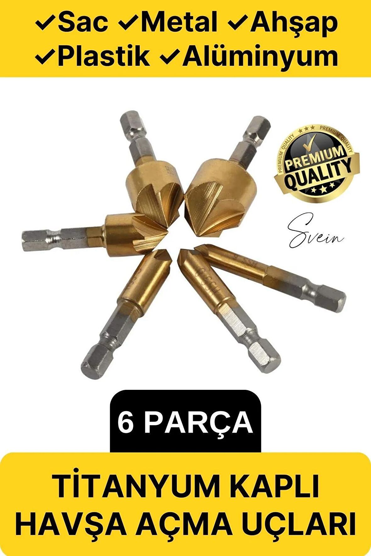 6 Parça Premium Titanyum Kaplama HSS Bits Uçlu Kırılmaz A Kalite Paslanmaz Havşa Açma Matkap Uç Seti