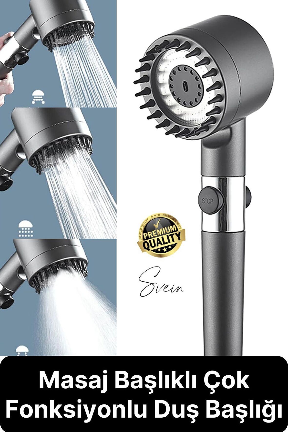 Premium Masajlı Filtreli Çok Fonksiyonlu Aç Kapa Terapi El Tepe Duş Başlığı Ayarlanabilir Handshower