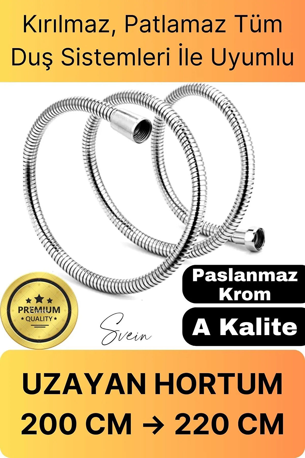 Lüks Paslanmaz Krom Kırılmaz Çatlamaz Tüm Duş Sistemleriyle Uyumlu Uzayan Spiral Hortum Örgü 2,2 mt