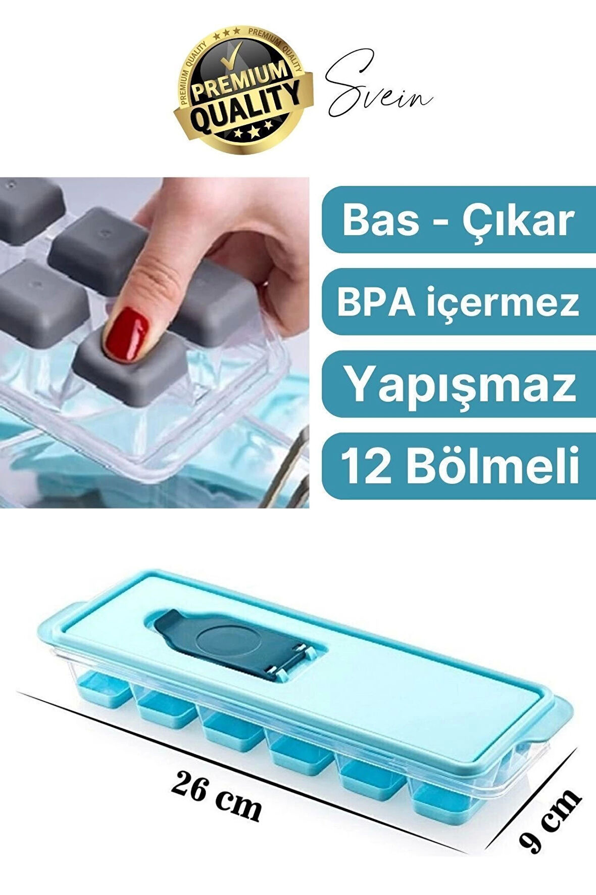 Premium 12 Bölmeli Pratik Bas Çıkar Silikon Buzluk Yapışmaz Kalıp Sızdırmaz Kapaklı Hava Geçirmez