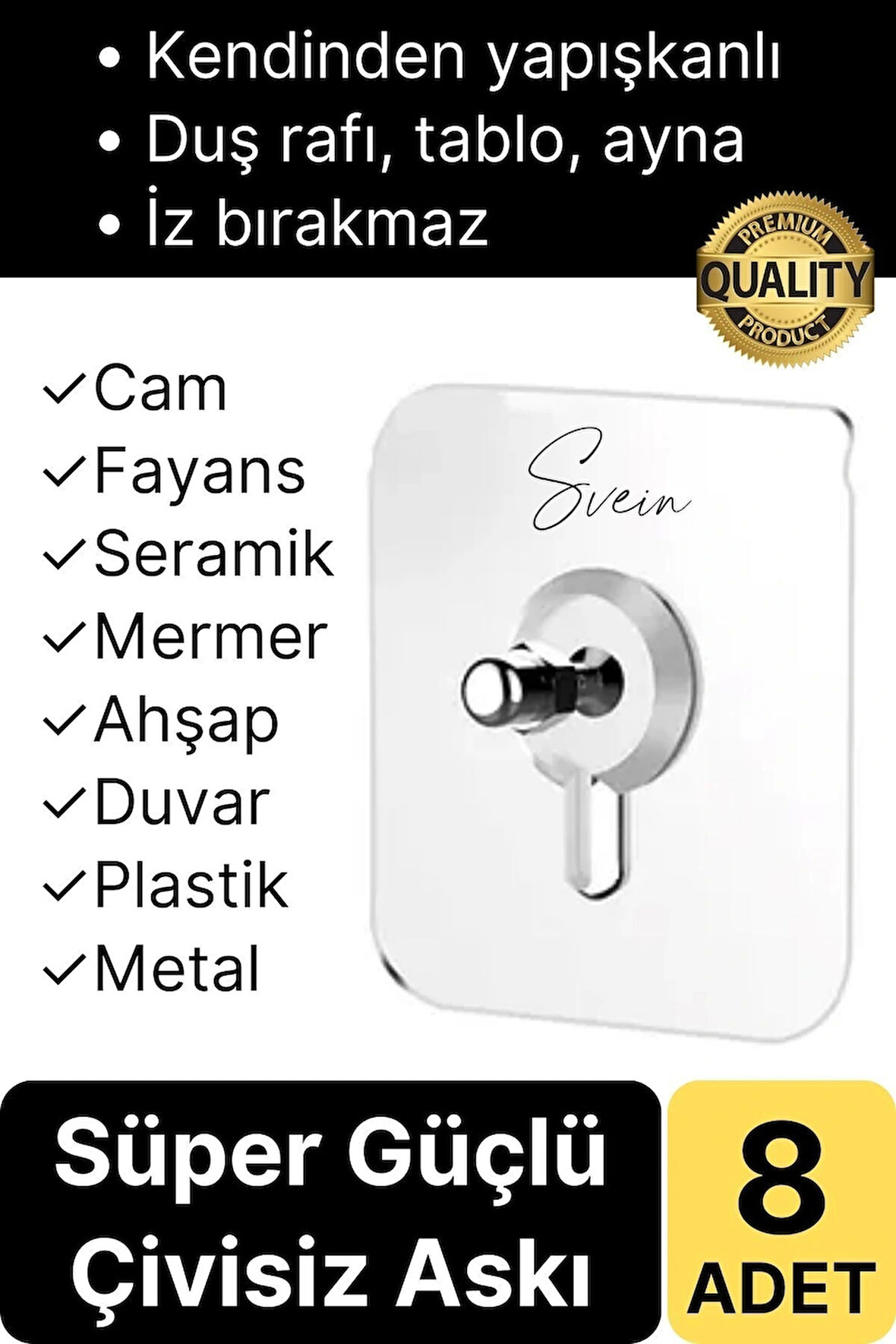 8 Adet Süper Güçlü Kendinden Yapışkanlı Tutunabilen Çok Amaçlı Çerçeve Tablo Banyo Duş Mutfak Askı