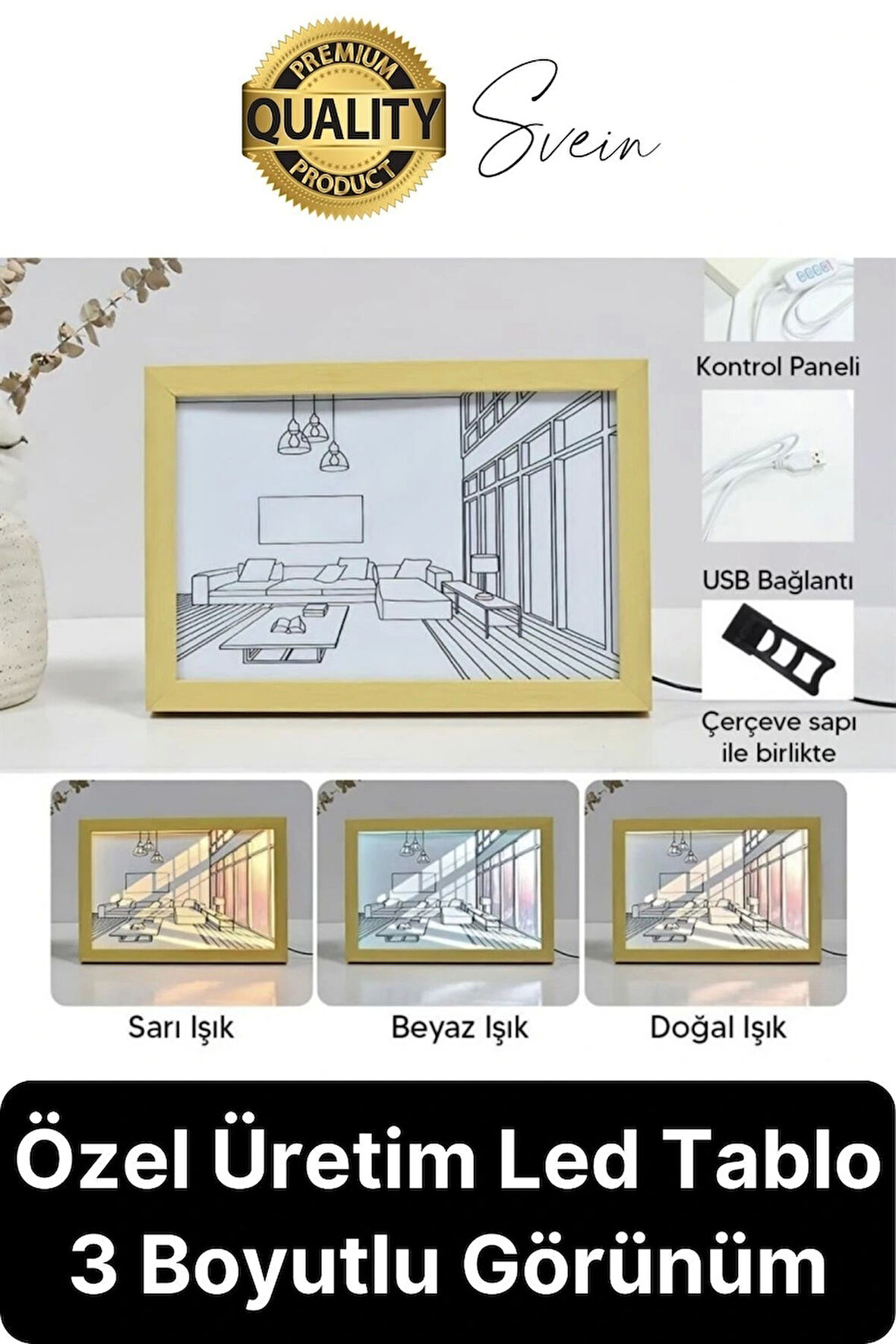 Özel Üretim Tasarım 3 Renk Mod Işıklı Retro Tablo Led Dekoratif Kare Masaüstü Gece Lambası Usb