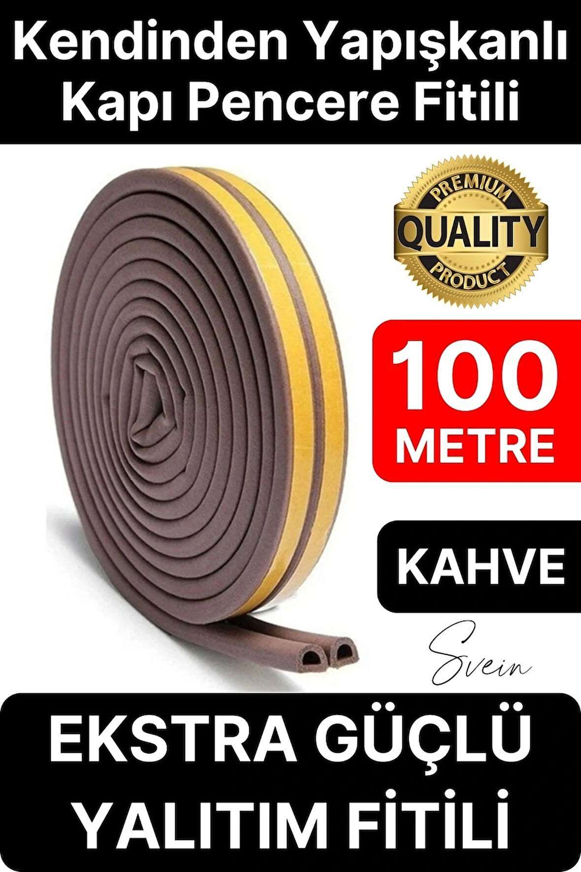 Kalın Kauçuk 2x50=100 mt Ekstra Uzun Kahve Kapı Pencere Fitili Soğuk Koruyucu Geçirmez İzolasyon