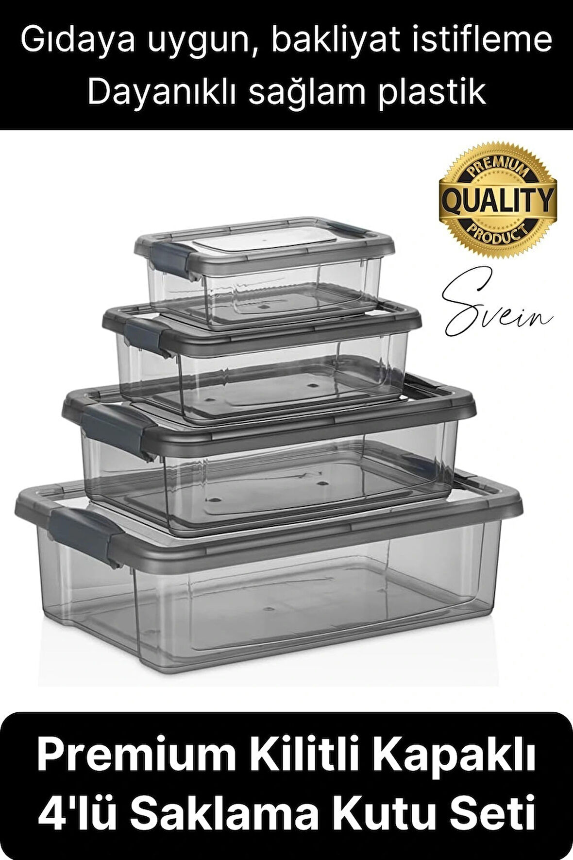 Premium Organizer 4'lü Plastik Erzak Gıda Saklama Kabı Seti İç İçe Kilitli İstifleme Yer Tasarrufu