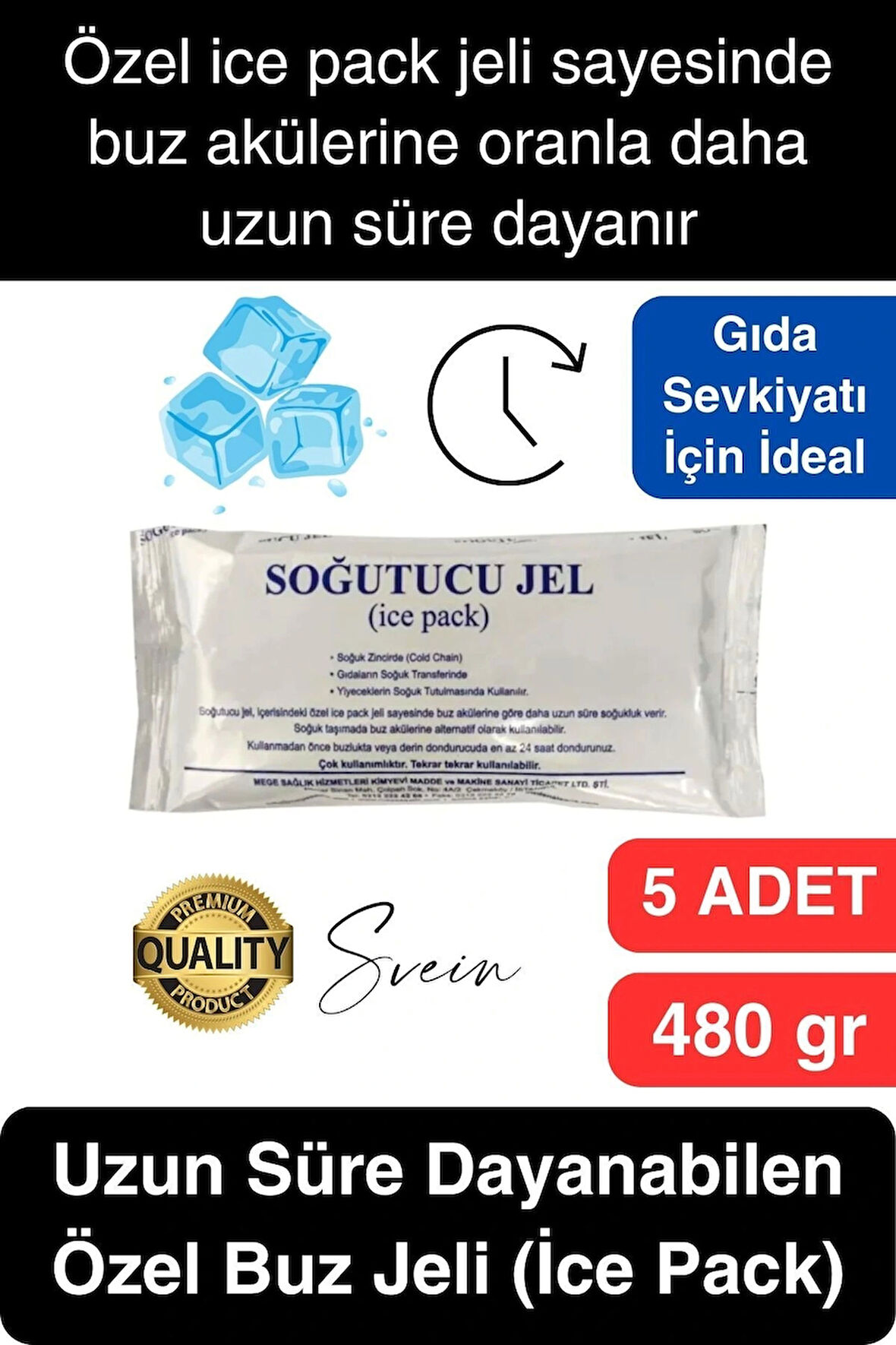 5 Adet 480 gr Soğutucu Jel Poşet Buz Aküsü Yolculuk Seyahat Yiyecek İçin Uygun Uzun Süre Dayanım