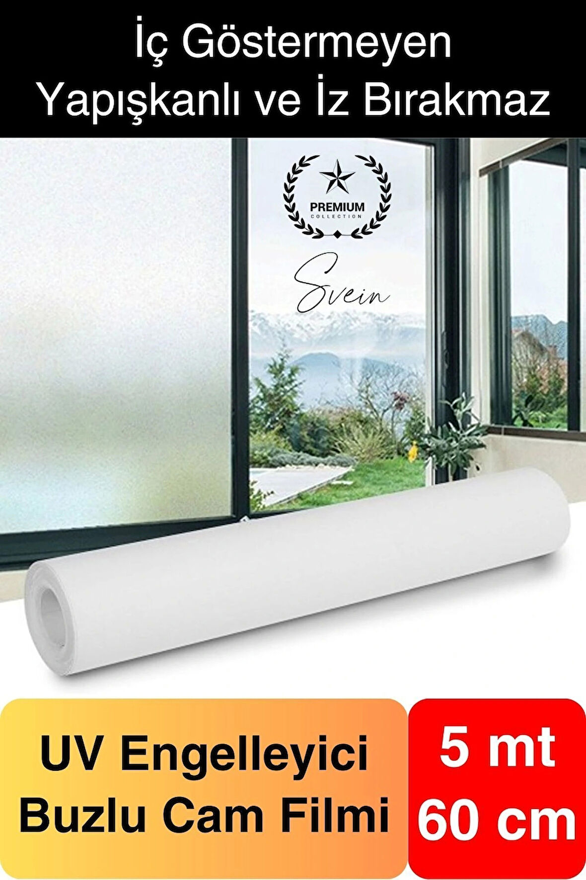 5 Metre x 60 cm Uv Engelleyici Buzlu Cam Filmi İç Göstermeyen Güneş Engelleyen Yapışkan Banyo Ofis